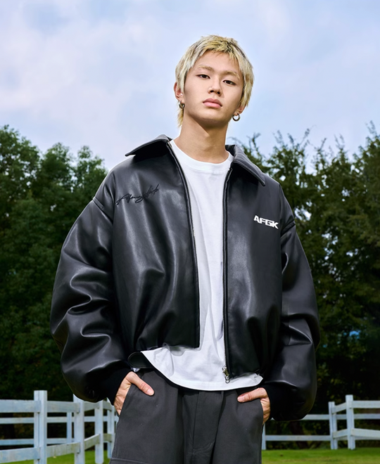 AFGK Embroidered Leather Short Bomber Jacket | Face 3 Face