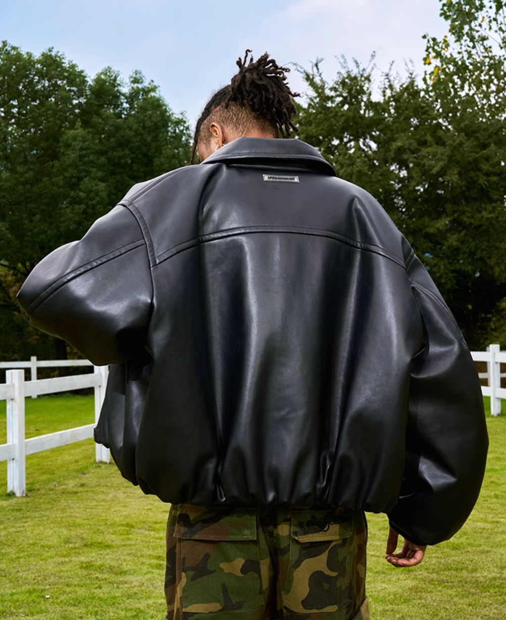 AFGK Embroidered Leather Short Bomber Jacket | Face 3 Face