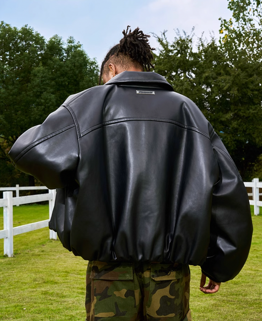 AFGK Embroidered Leather Short Bomber Jacket | Face 3 Face