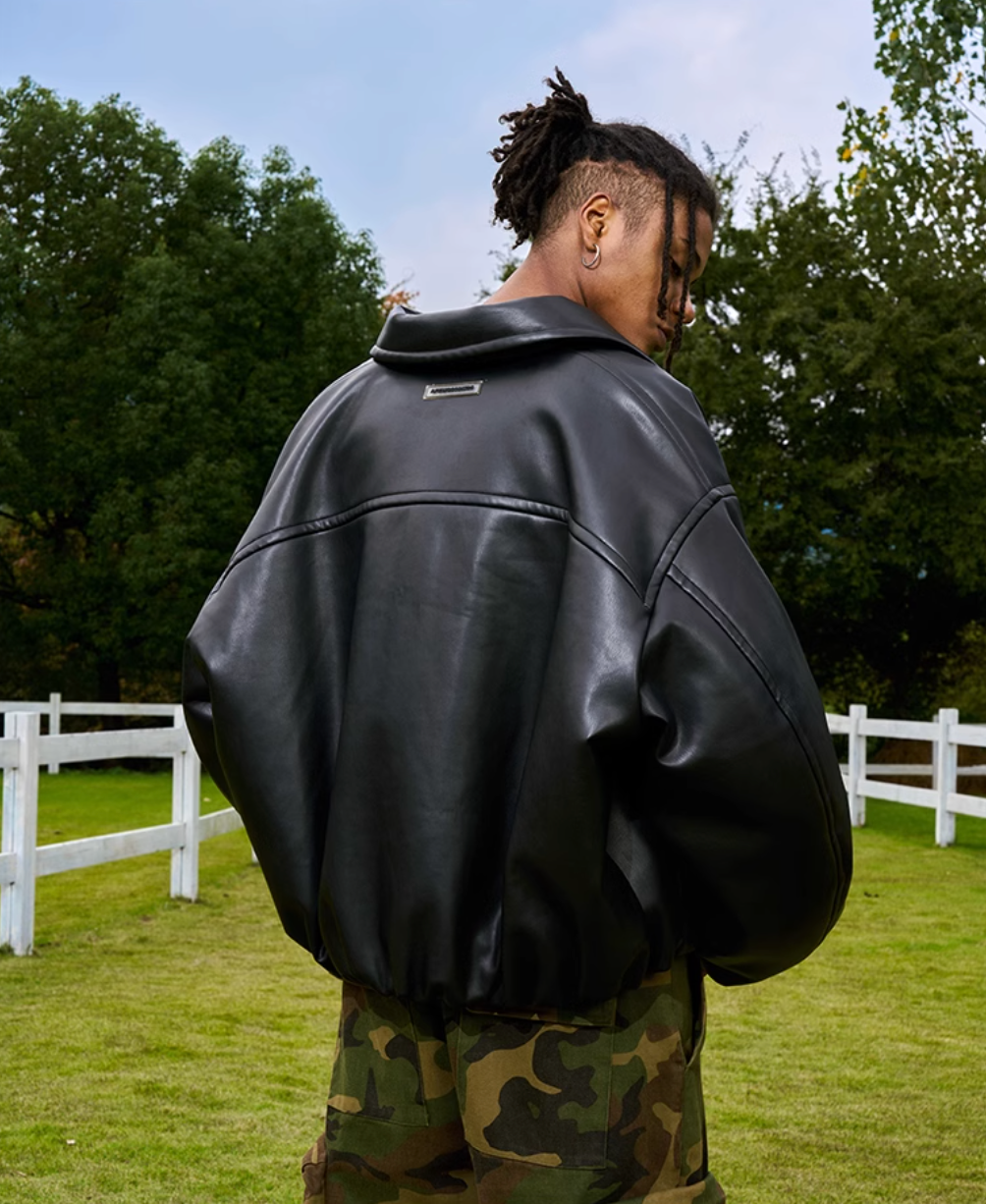 AFGK Embroidered Leather Short Bomber Jacket | Face 3 Face