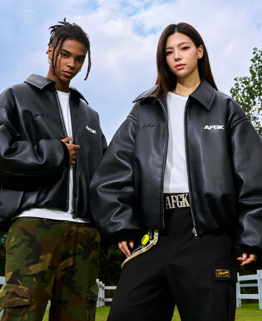 AFGK Embroidered Leather Short Bomber Jacket | Face 3 Face