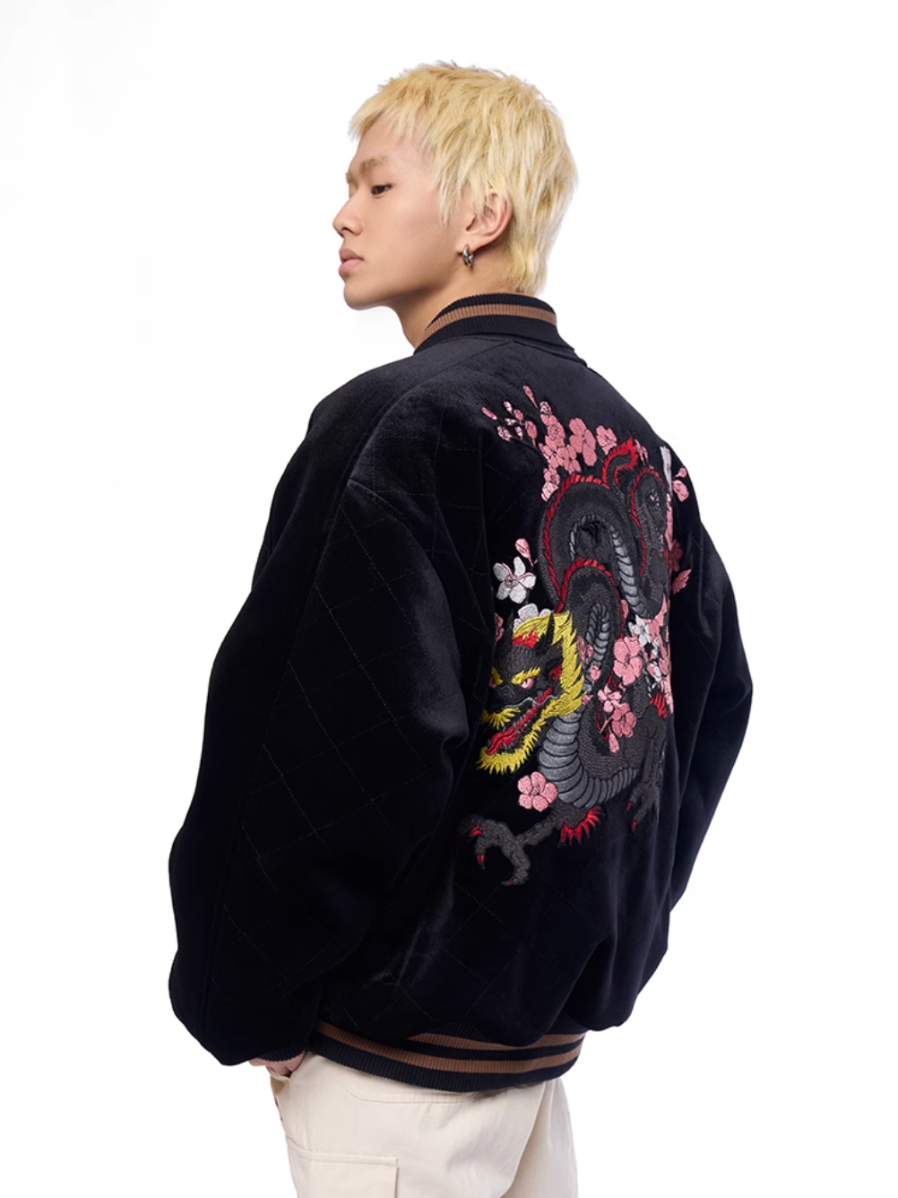AFGK Dragon Embroidery Velvet Quilted Souvenir Jacket | Face 3 Face