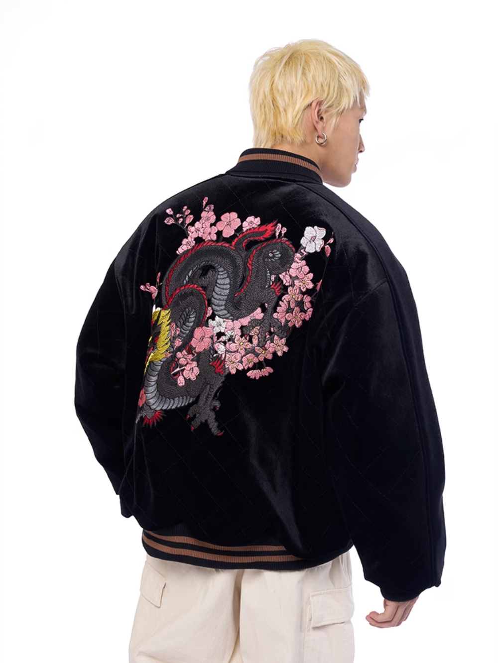 AFGK Dragon Embroidery Velvet Quilted Souvenir Jacket | Face 3 Face