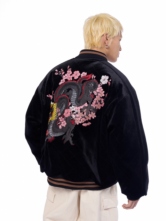 AFGK Dragon Embroidery Velvet Quilted Souvenir Jacket | Face 3 Face
