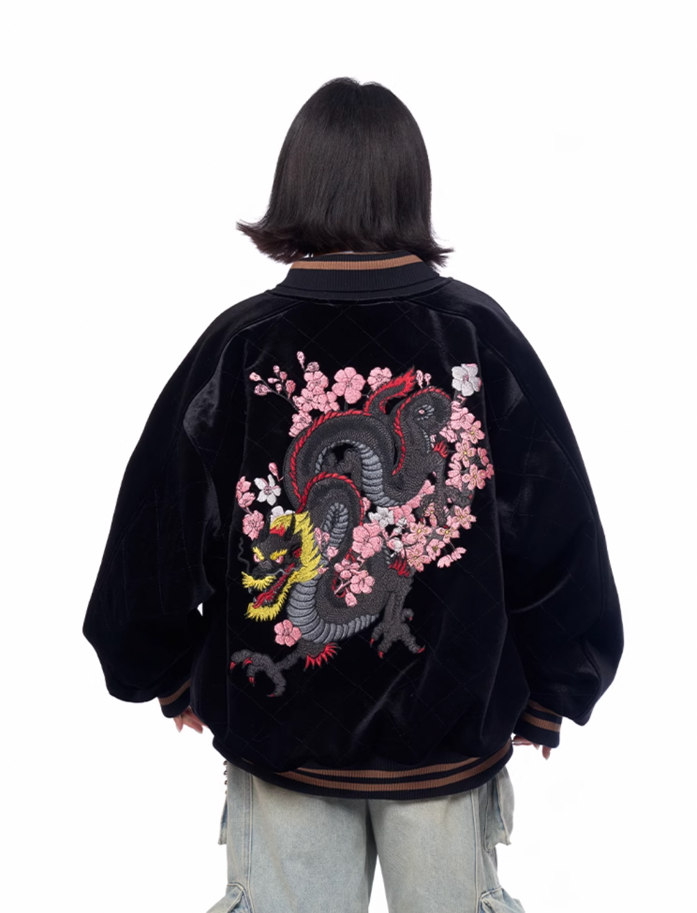 AFGK Dragon Embroidery Velvet Quilted Souvenir Jacket | Face 3 Face