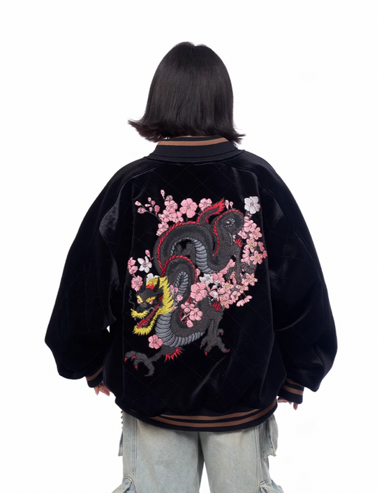 AFGK Dragon Embroidery Velvet Quilted Souvenir Jacket | Face 3 Face