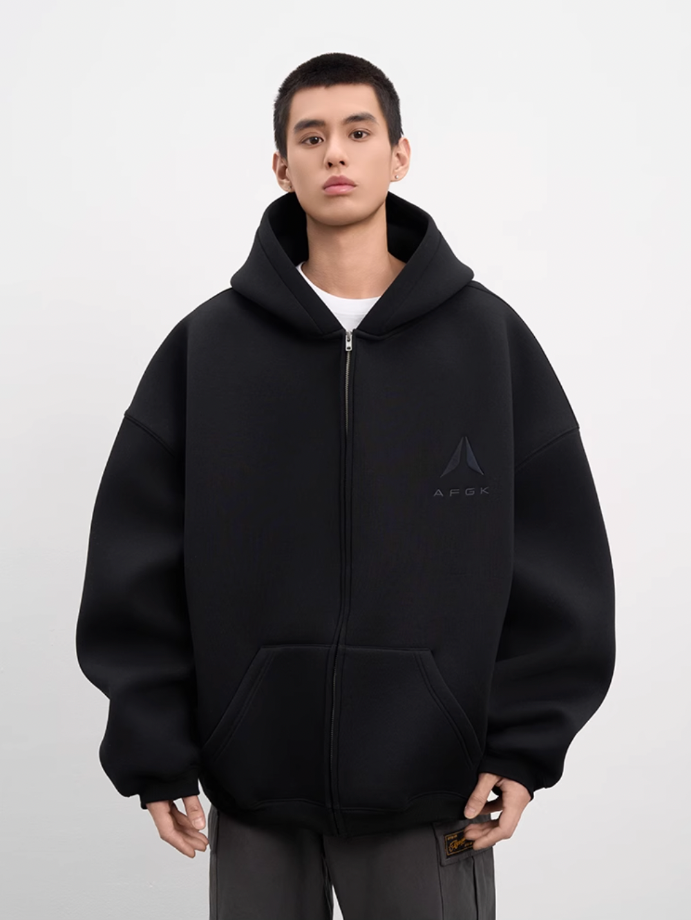 AFGK Air Layer Embroidered Oversized Zip-Up Hoodie | Face 3 Face