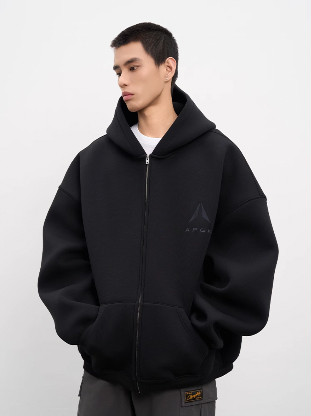 AFGK Air Layer Embroidered Oversized Zip-Up Hoodie | Face 3 Face