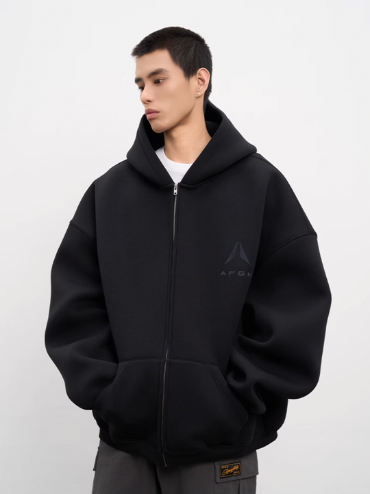 AFGK Air Layer Embroidered Oversized Zip-Up Hoodie | Face 3 Face
