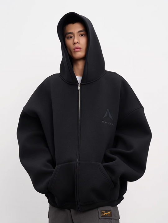 AFGK Air Layer Embroidered Oversized Zip-Up Hoodie | Face 3 Face