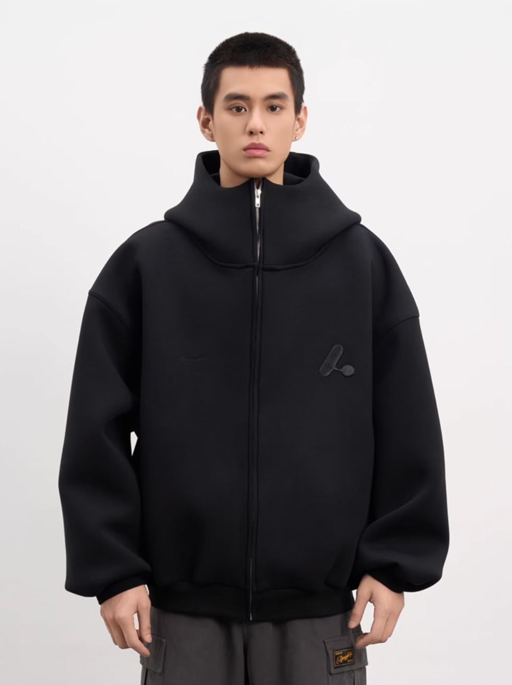 AFGK Air Layer High Collar Embroidered Oversized Zip-Up Hoodie | Face 3 Face