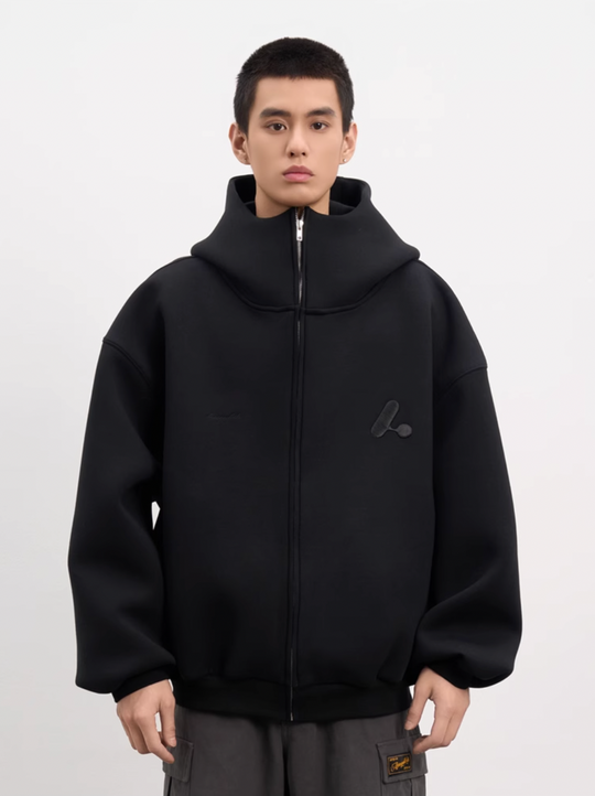 AFGK Air Layer High Collar Embroidered Oversized Zip-Up Hoodie | Face 3 Face