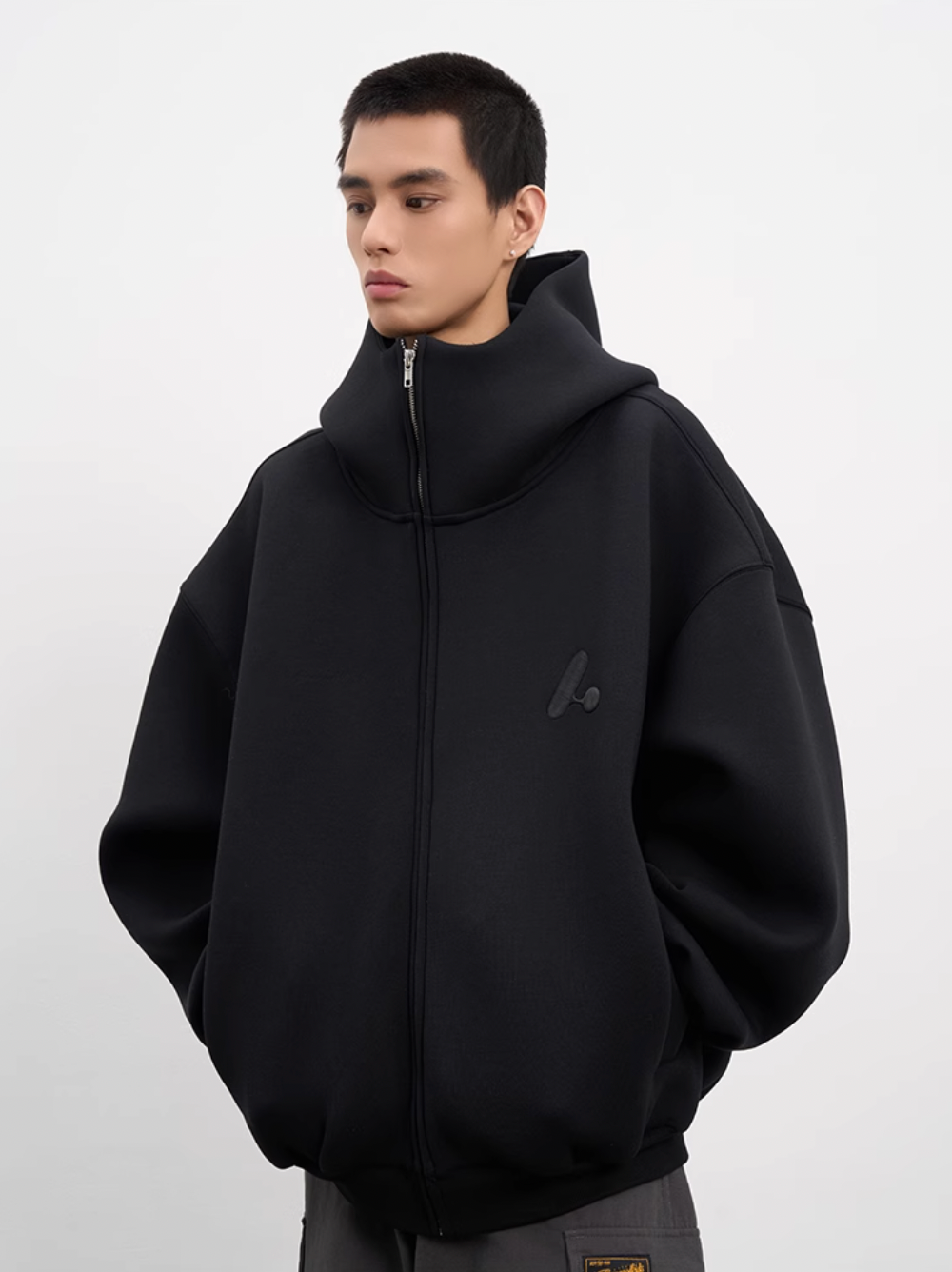 AFGK Air Layer High Collar Embroidered Oversized Zip-Up Hoodie | Face 3 Face