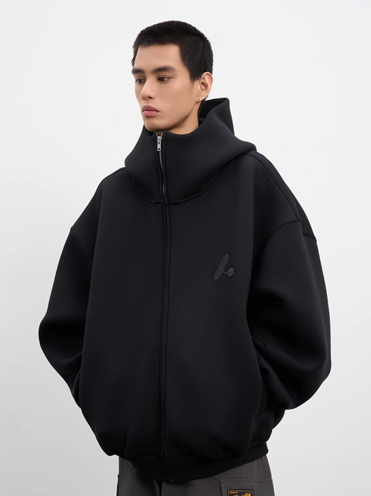 AFGK Air Layer High Collar Embroidered Oversized Zip-Up Hoodie | Face 3 Face