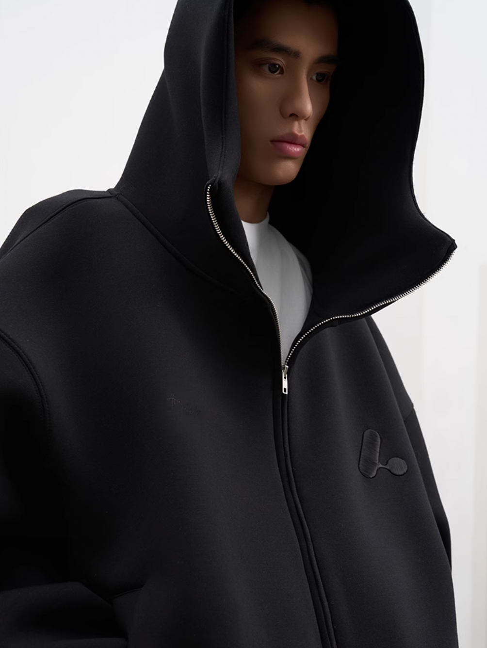 AFGK Air Layer High Collar Embroidered Oversized Zip-Up Hoodie | Face 3 Face