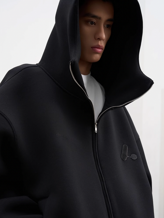 AFGK Air Layer High Collar Embroidered Oversized Zip-Up Hoodie | Face 3 Face