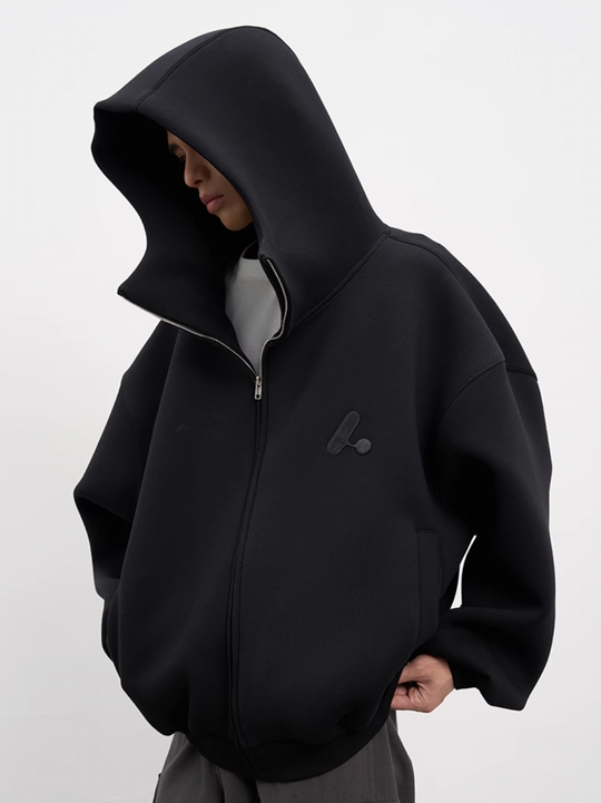 AFGK Air Layer High Collar Embroidered Oversized Zip-Up Hoodie | Face 3 Face