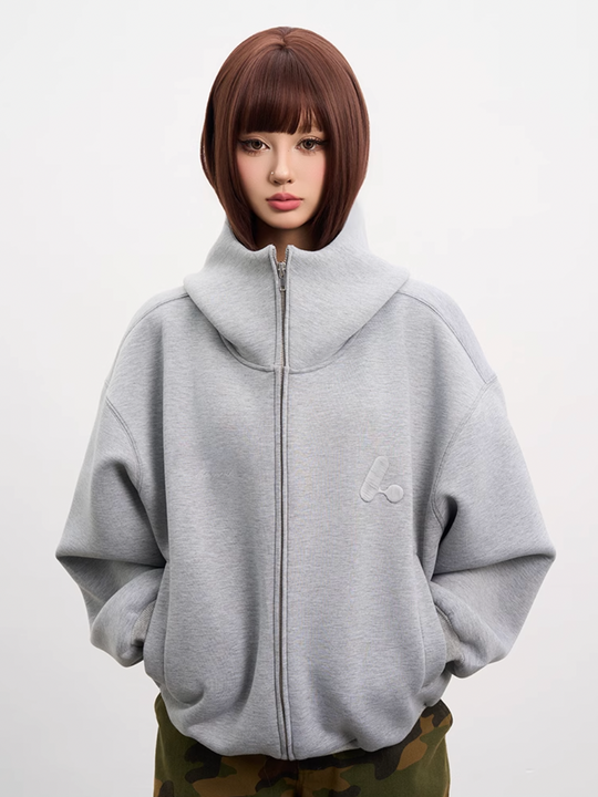 AFGK Air Layer High Collar Embroidered Oversized Zip-Up Hoodie | Face 3 Face