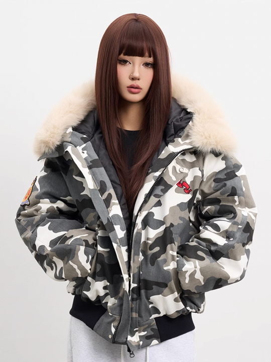 AFGK Fur Hooded Camouflage Military Jacket | Face 3 Face