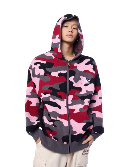 AFGK Pink Camouflage Zip-Up Knit Hoodie | Face 3 Face