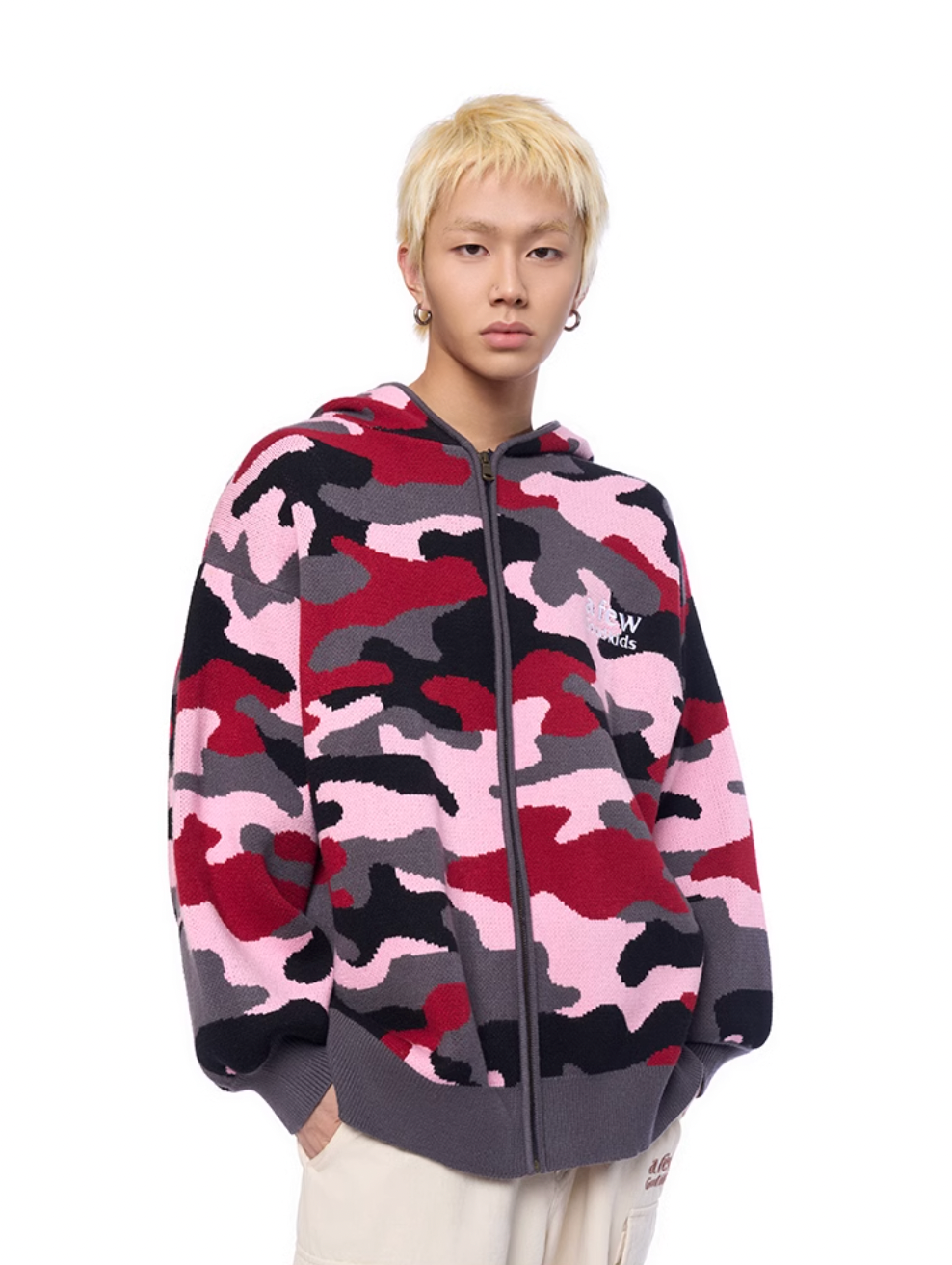AFGK Pink Camouflage Zip-Up Knit Hoodie | Face 3 Face