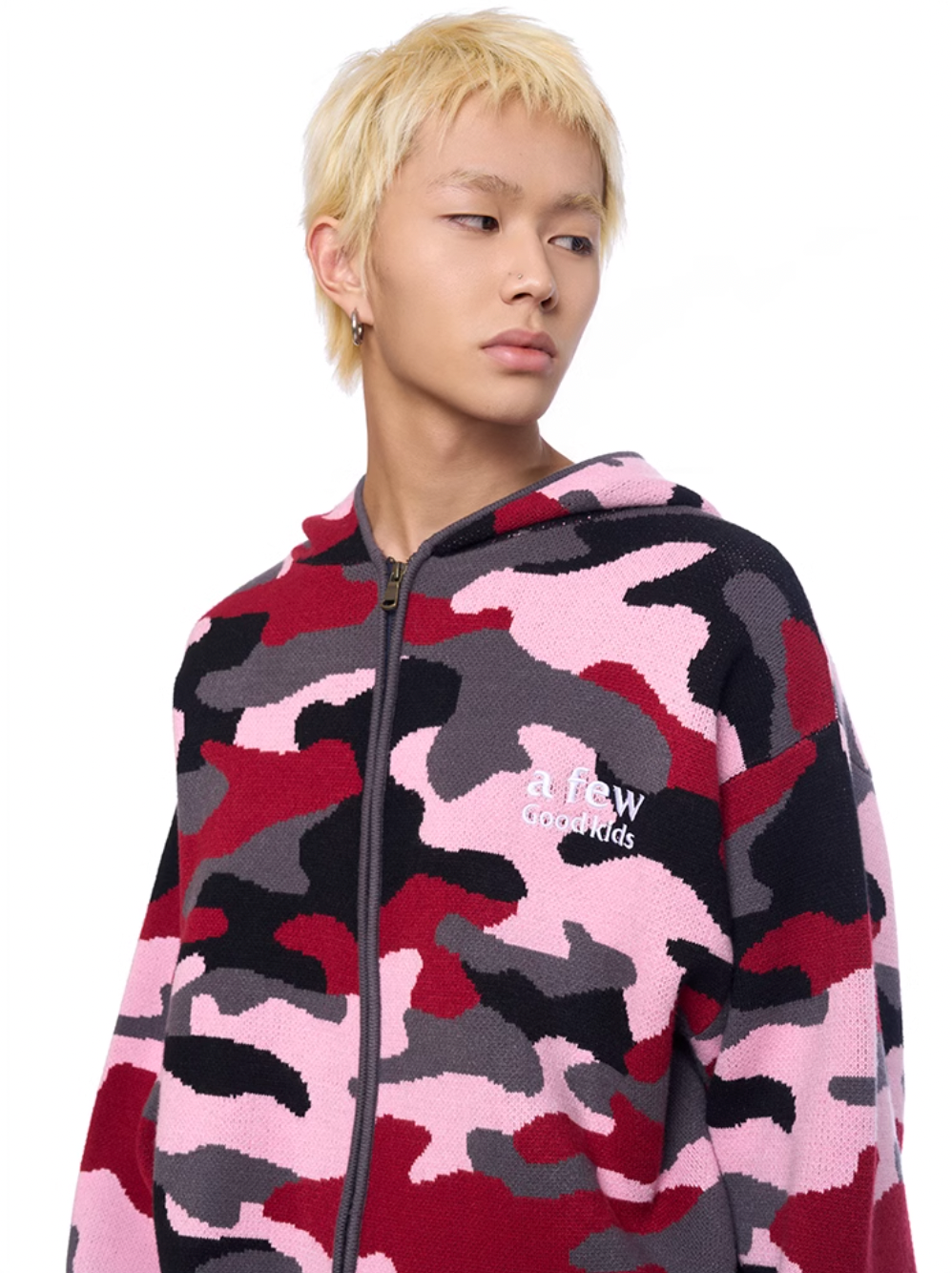 AFGK Pink Camouflage Zip-Up Knit Hoodie | Face 3 Face