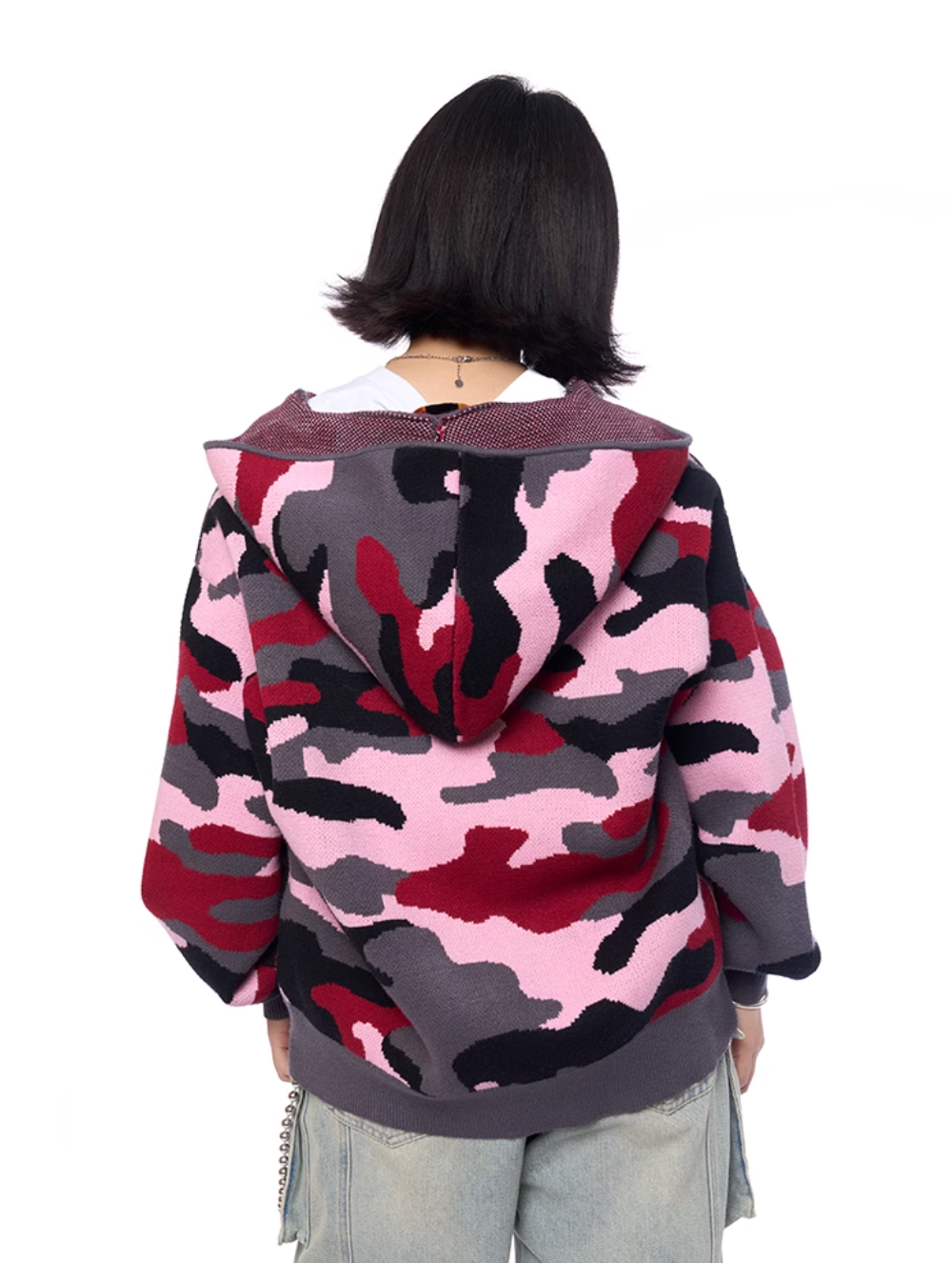 AFGK Pink Camouflage Zip-Up Knit Hoodie | Face 3 Face
