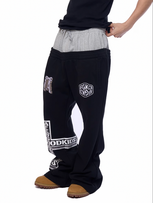 AFGK Two-Piece Layered Double Waist Drawstring Sweatpants | Face 3 Face
