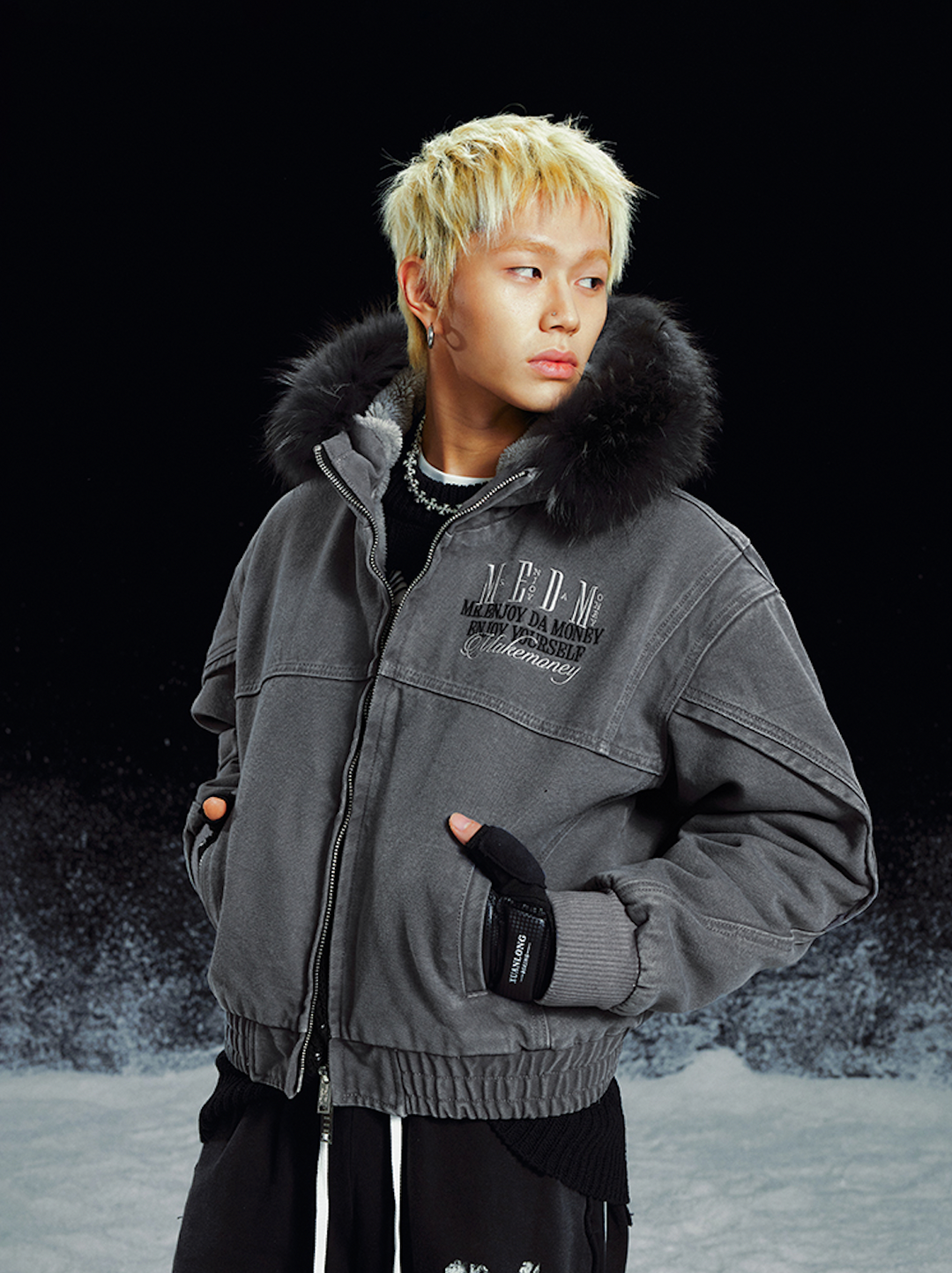 MEDM Removable Fur-Hooded Washed Work Jacket | Face 3 Face