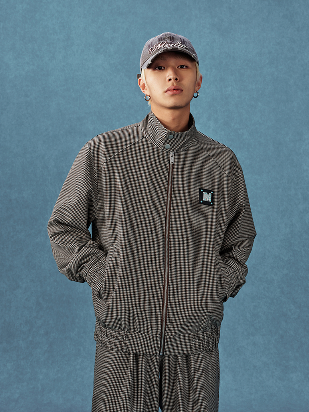 MEDM Houndstooth Leather Logo Track Jacket | Face 3 Face