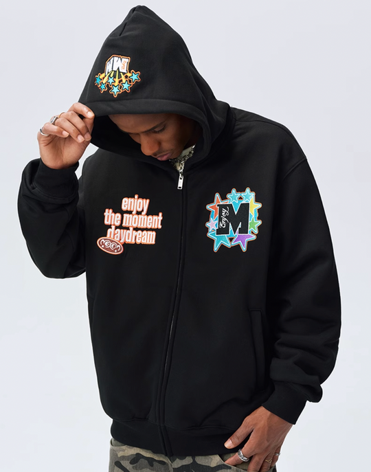 MEDM Blooming Star Embroidered Zip-Up Hoodie | Face 3 Face