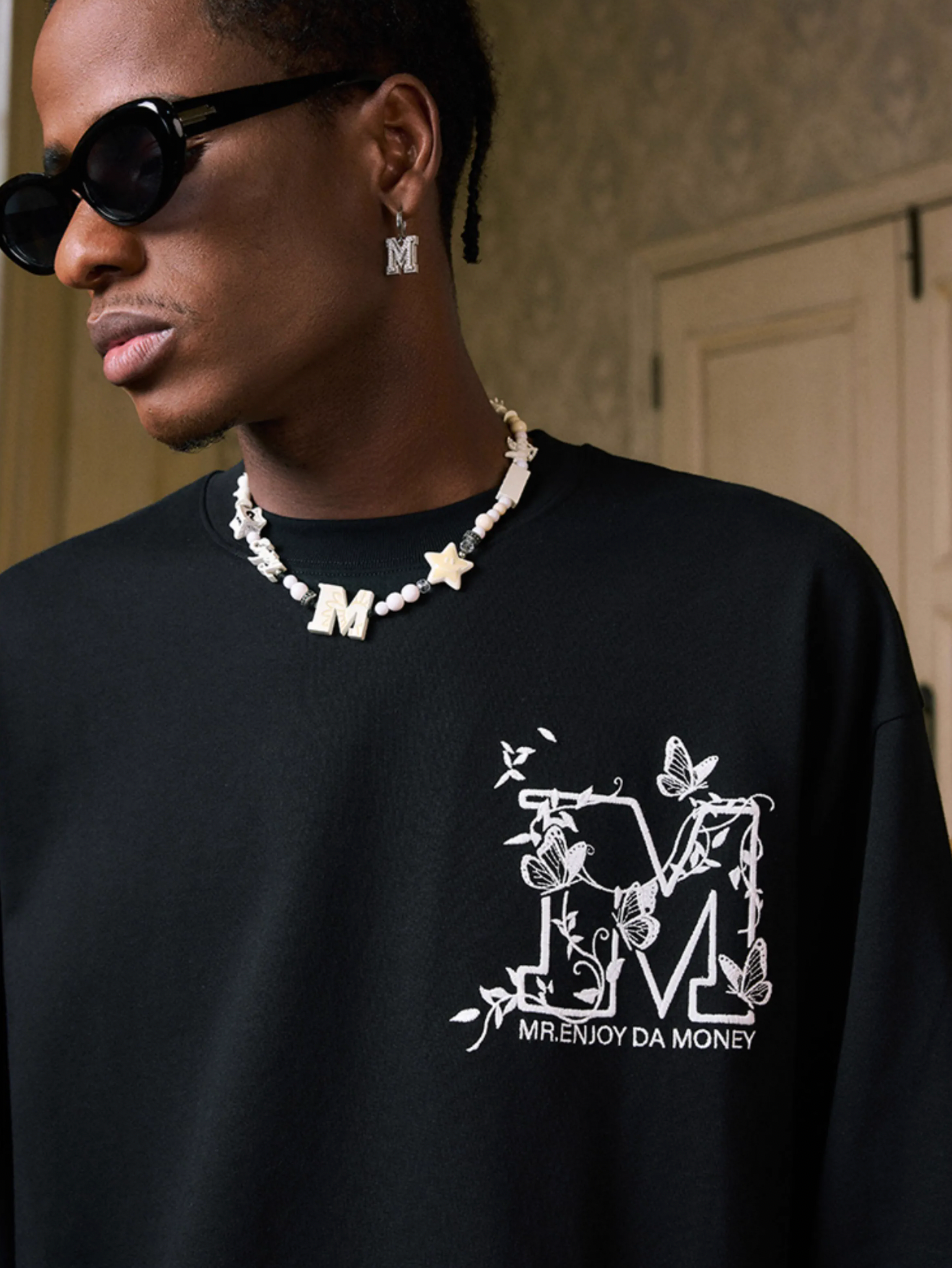 MEDM Big M Butterfly Vine Embroidered Long Sleeve Tee | Face 3 Face