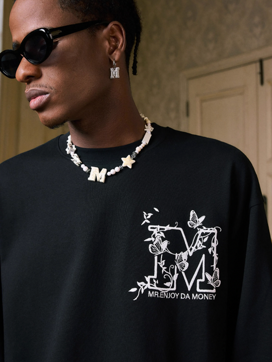 MEDM Big M Butterfly Vine Embroidered Long Sleeve Tee | Face 3 Face