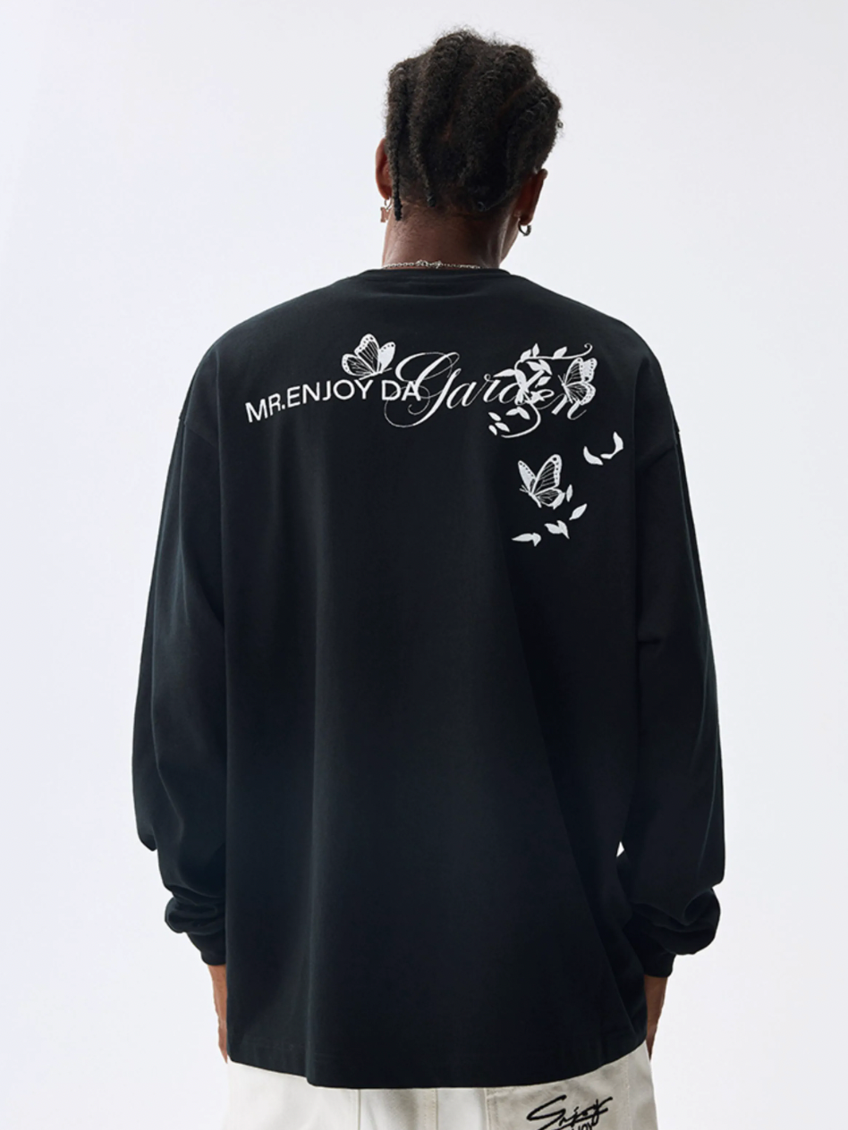MEDM Big M Butterfly Vine Embroidered Long Sleeve Tee | Face 3 Face