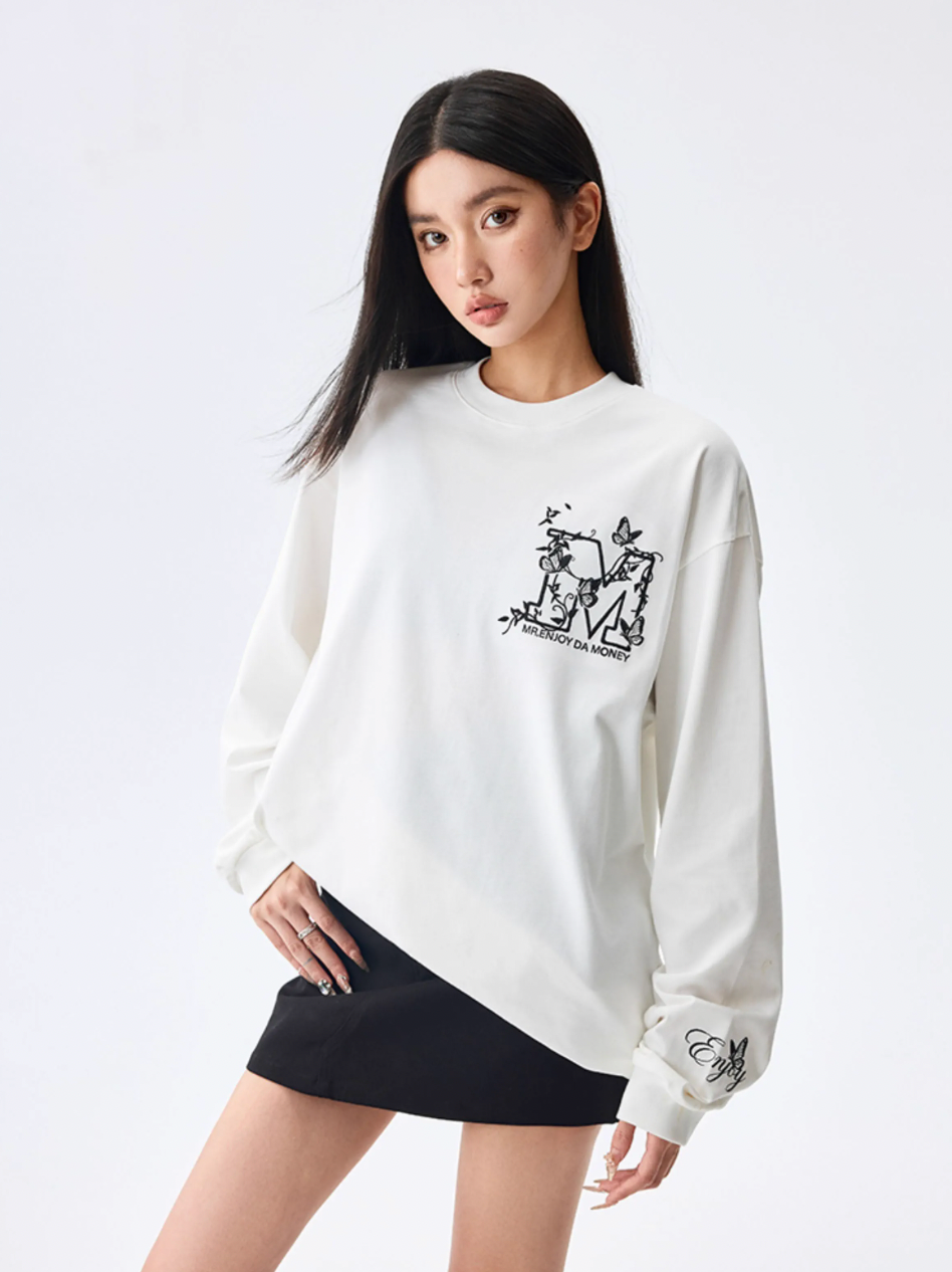 MEDM Big M Butterfly Vine Embroidered Long Sleeve Tee | Face 3 Face