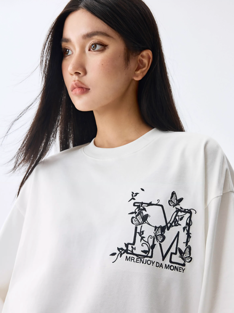 MEDM Big M Butterfly Vine Embroidered Long Sleeve Tee | Face 3 Face