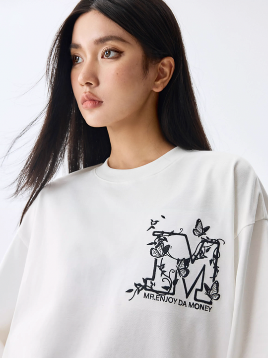 MEDM Big M Butterfly Vine Embroidered Long Sleeve Tee | Face 3 Face