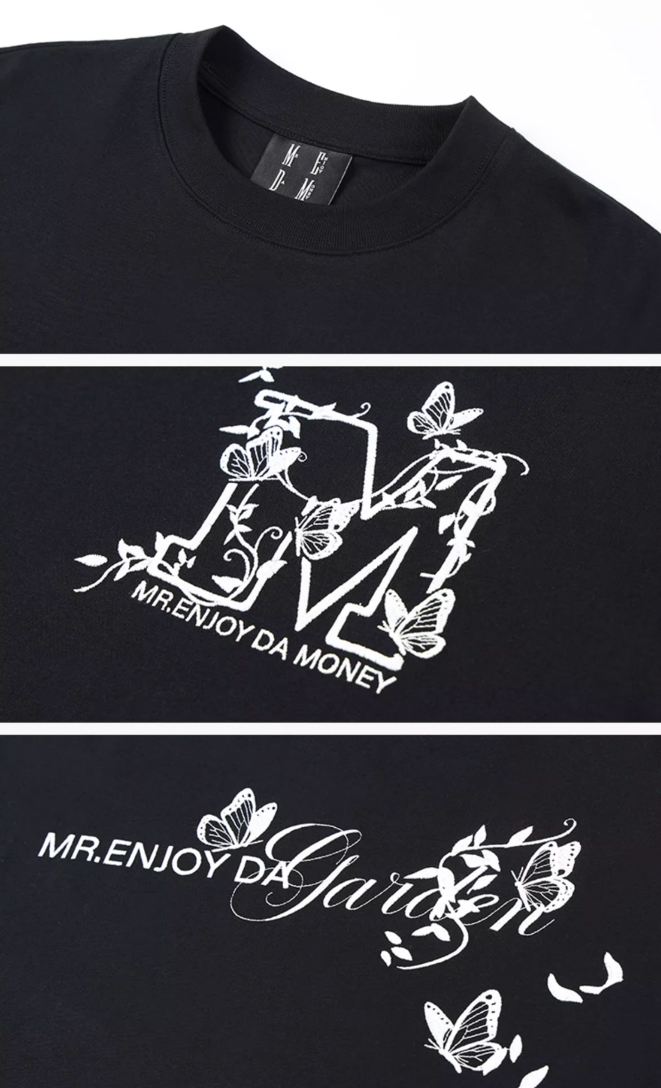 MEDM Big M Butterfly Vine Embroidered Long Sleeve Tee | Face 3 Face
