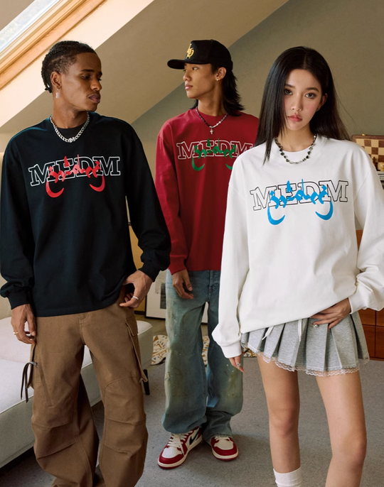 MEDM Arched Logo Handwritten Long Sleeve Tee | Face 3 Face