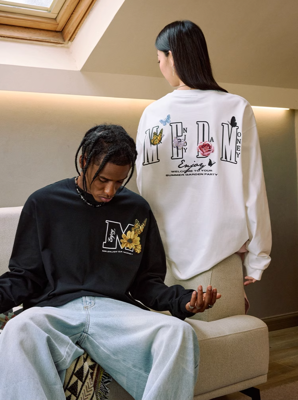 MEDM Butterfly Flower Embroidered Long Sleeve Tee | Face 3 Face