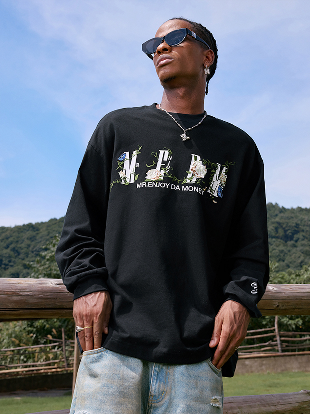 MEDM Vine and Flower Butterfly Logo Long Sleeve Tee | Face 3 Face