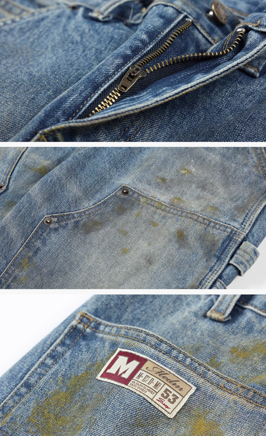 MEDM Dirty Washed and Painted Double Knee Jeans | Face 3 Face