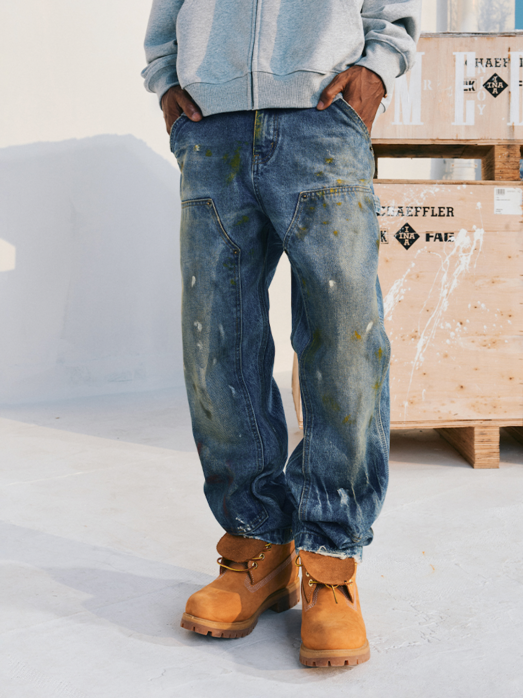 MEDM Dirty Washed and Painted Double Knee Jeans | Face 3 Face