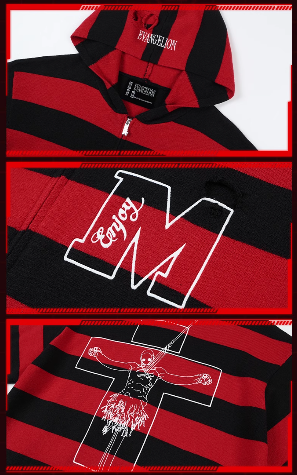 MEDM x EVA Lilith Stripe Zip-Up Knit Hoodie | Face 3 Face