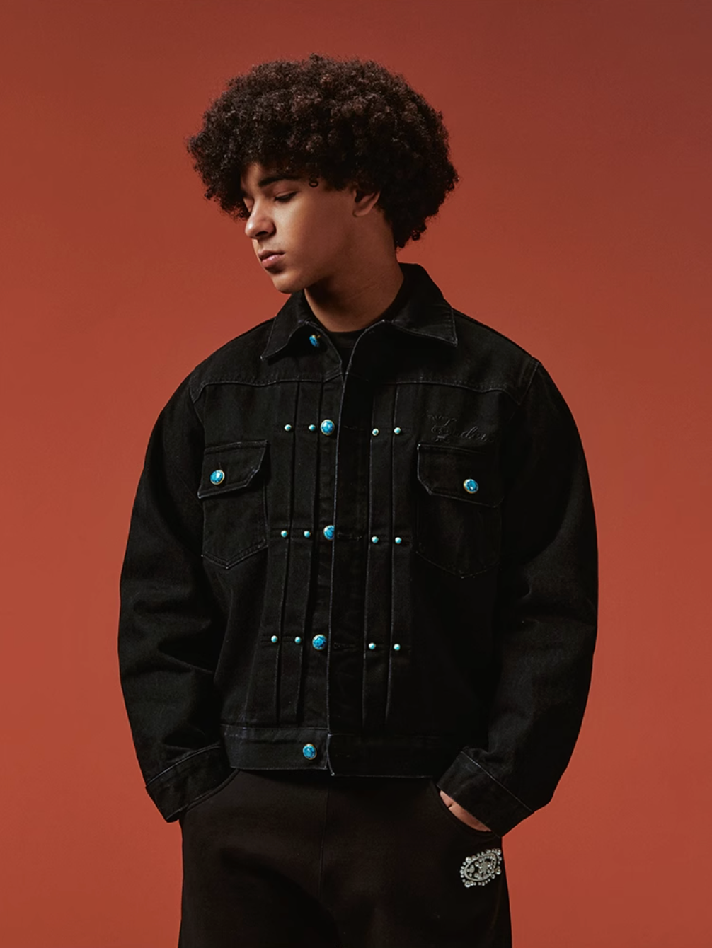 YADcrew Turquoise Pleated Type II Denim Jacket | Face 3 Face