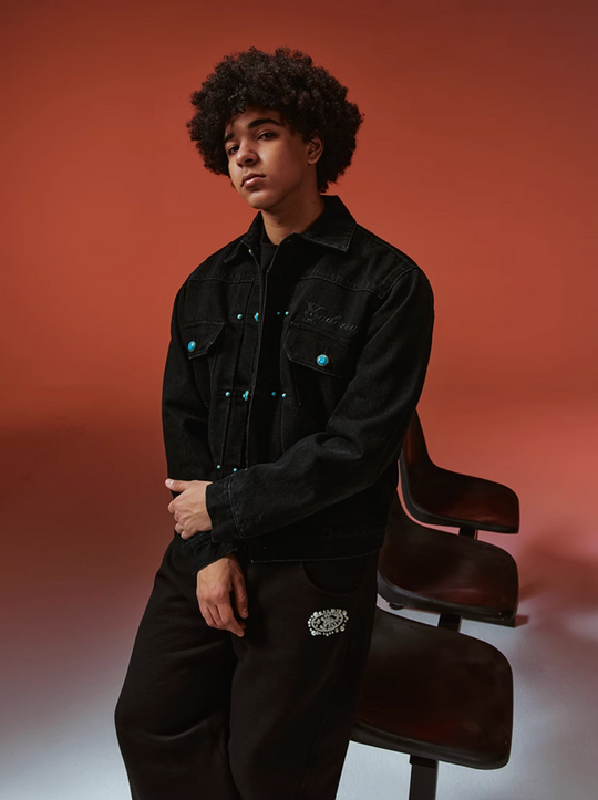 YADcrew Turquoise Pleated Type II Denim Jacket | Face 3 Face