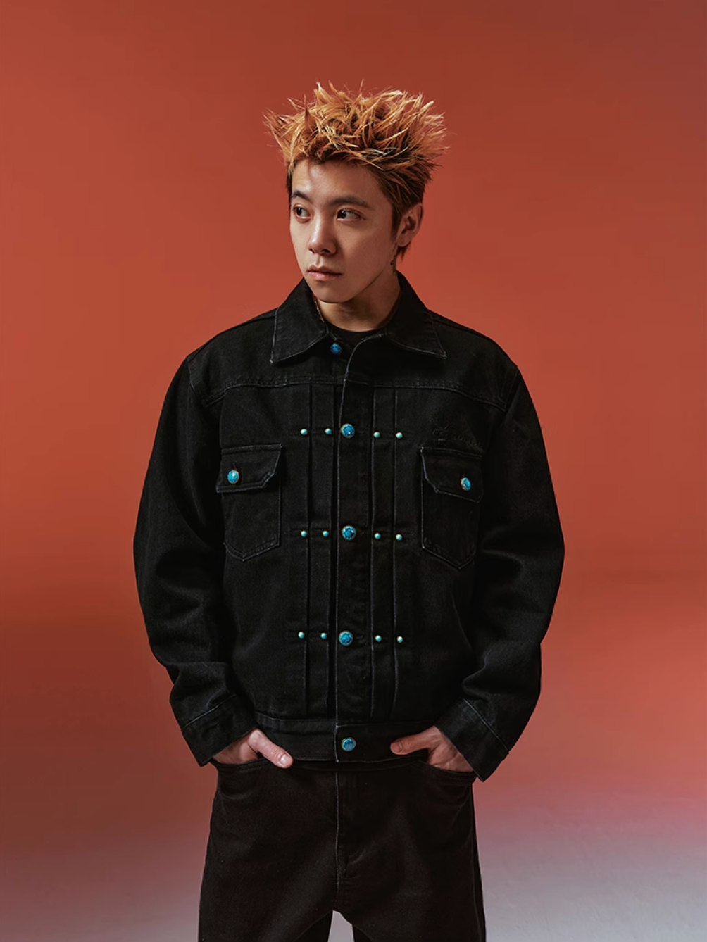 YADcrew Turquoise Pleated Type II Denim Jacket | Face 3 Face