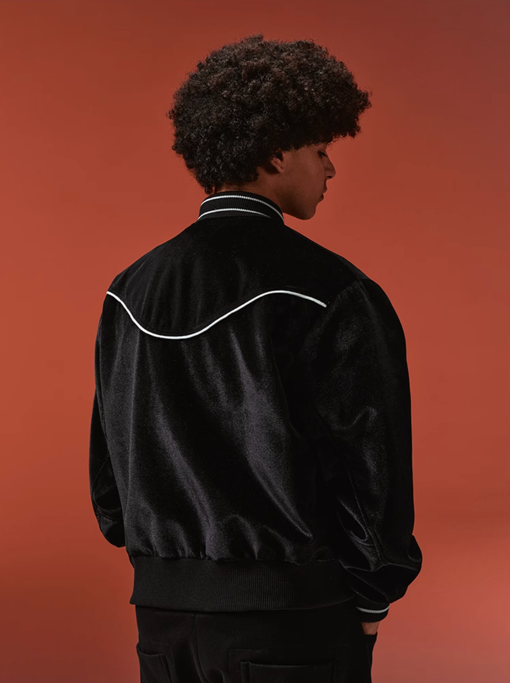 YADcrew Black Velvet Pearl-Embroidered Bomber Jacket | Face 3 Face