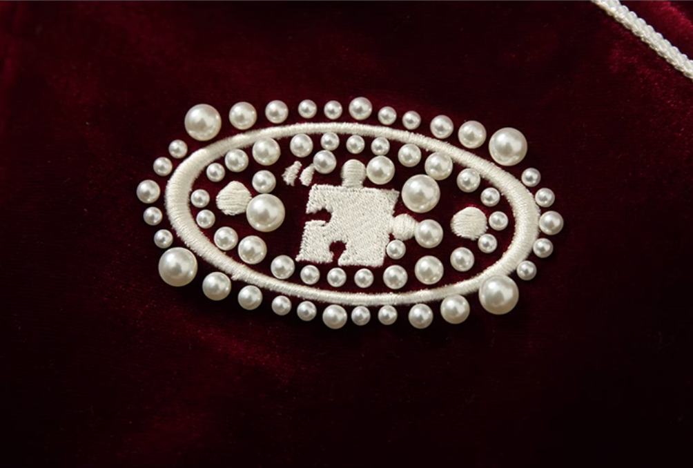 YADcrew Red Velvet Pearl-Embroidered Bomber Jacket | Face 3 Face