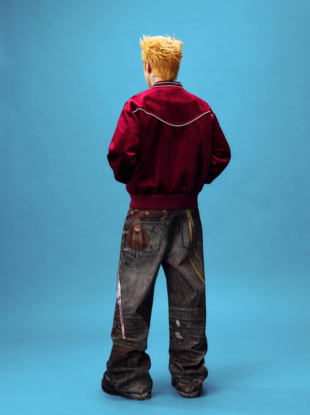 YADcrew Red Velvet Pearl-Embroidered Bomber Jacket | Face 3 Face